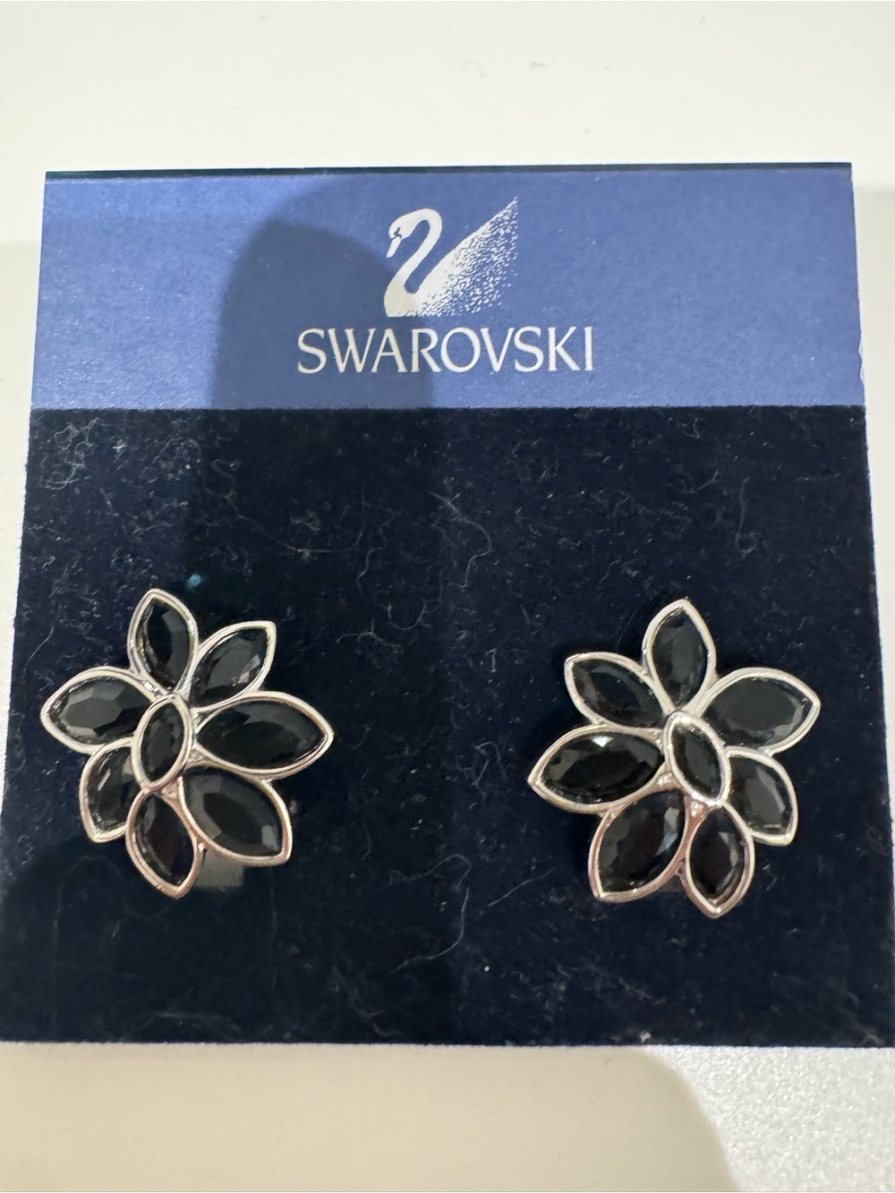Swarovski Black Floral Crystal Stud Earrings